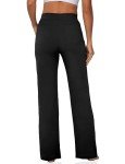 VOOVEEYA Wide Leg Pants for Women, Yoga Dress Pants with Pockets High Waist Casual Lounge Sweatpants Petite/Tall/Regular (Black XL)