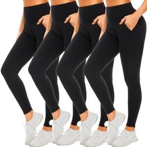 FULLSOFT 4 Pack Leggings for Women with Pockets-No See-Through High Waisted Tummy Control Workout Yoga Pants(4 Pack Biack,Black,Black(with Pockets) Large-X-Large)