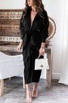 Elegant Black Satin Maxi Shirt Dress for Women