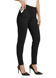 Willit Women's Yoga Dress Pants Skinny Work Slacks Slim Fit Stretch Office Casual Pants Regular 4 Pockets 30" Black L