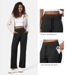 Willit Women's Fleece Lined Pants Wide Leg Thermal Yoga Winter Pants with Pockets High Waist Comyf Casual Lounge Pants Black M