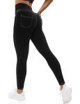 VOOVEEYA Curvy Womens Leggings, High Waisted Yoga Pants with Back Pockets Tummy Control Stretchy Workout Gym Tight(Black XL)