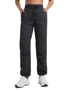 CRZ YOGA Lightweight Workout Pants for Women Casual Ruched Straight Leg Pants Work Gym Athletic Pants with Pockets Black X-Large