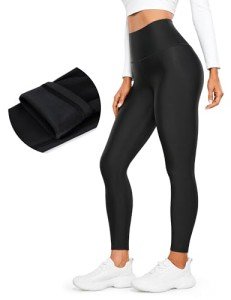 CRZ YOGA Womens High Waisted Fleece Lined Leggings 25 Inches - Winter Warm Thick Thermal Soft Workout Yoga Pants Black Small