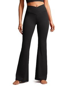 CRZ YOGA Butterluxe Crossover Flare Leggings for Women 31" - High Waist V Cross Bootcut Bell Bottoms Tummy Control Yoga Pants Black Medium