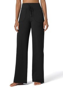 Willit Women's Wide Leg Pants Yoga Pants with Pockets High Waist Stretch Casual Lounge Comfy Pants 31" Black L