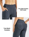 G4Free Women's Fleece Lined Flare Leggings Stretchy Yoga Dress Pants with 4 Pockets for Casual Work Grey Blue