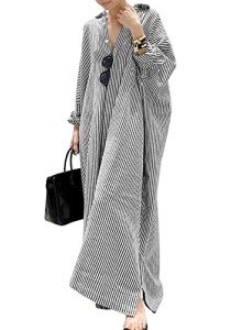 Women's Black Striped Long Sleeve Maxi Dress