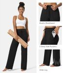 Willit Women's Wide Leg Pants Yoga Pants with Pockets High Waist Stretch Casual Lounge Comfy Pants 31" Black L
