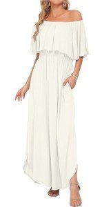 Off-Shoulder Ruffle Maxi Dress with Pockets - 2XL