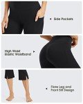 Promover Capri Bootcut Yoga Pants for Women High Waist Front Split Workout Flare Pants with Pockets Black