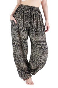 Lannaclothesdesign Women's Elephant Hippie Boho Yoga Harem Pants, Grey Small Line Elephant, Medium