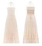 Beige Backless Summer Cotton Dress for Women