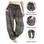 Lannaclothesdesign Women's Elephant Hippie Boho Yoga Harem Pants, Grey Small Line Elephant, Medium