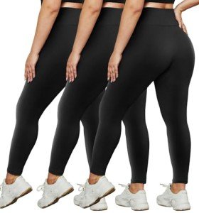 HLTPRO 3 Pack Leggings for Women(S-4XL) - High Waisted Tummy Control Plus Size Soft Pants for Workout Running Yoga