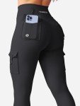 YEOREO Workout Cargo Leggings with Pockets for Women Hidden Scrunch Butt Lifting Hedda Leggings Compression Gym Yoga Pants Black Medium