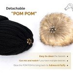 Warm Knit Beanie Hat with Faux Fur Pom