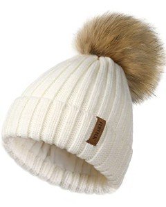 FURTALK Women's Winter Knit Beanie with Faux Fur Pom