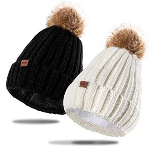 2 Pack Women's Warm Pompom Knitted Beanie Hats