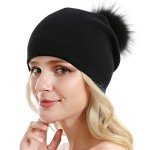 Cozy Cashmere Knit Beanie with Raccoon Pom Pom