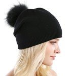 Cozy Cashmere Knit Beanie with Raccoon Pom Pom