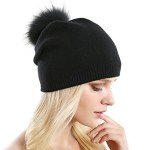 Cozy Cashmere Knit Beanie with Raccoon Pom Pom