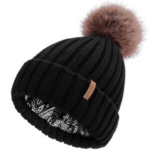 Satin Lined Faux Fur Pom Beanie for Women