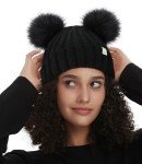Satin Lined Winter Beanie with Faux Fur Poms