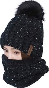 Cute Women's Pom Beanie Hat and Scarf Set