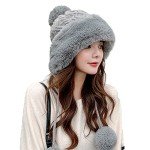 Cozy Fleece-Lined Knit Hat with Pom Pom - Gray
