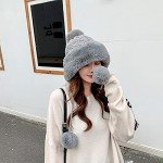 Cozy Fleece-Lined Knit Hat with Pom Pom - Gray