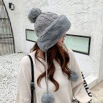 Cozy Fleece-Lined Knit Hat with Pom Pom - Gray