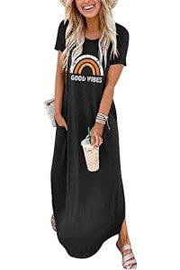 Good Vibes Rainbow Maxi Dress with Pockets