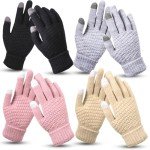 4 Pairs Women's Fleece Lined Touchscreen Winter Gloves
