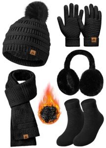 Voqeen Women's 5-Piece Hat and Scarf Set