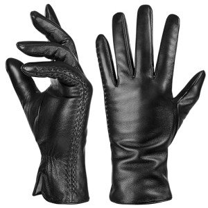 Warm Touchscreen Sheepskin Leather Gloves for Women