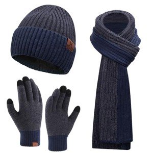 Winter Knit Beanie, Scarf & Touchscreen Gloves Set