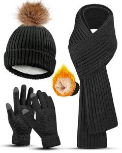 Women's Winter Hat, Gloves & Scarf Set (Black)