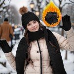 Women's Winter Hat, Gloves & Scarf Set (Black)