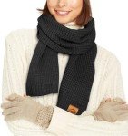 Loowoko Women's Waffle Knitted Plush Scarf