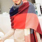 Tartan Wool Scarf for Women - Blue & Red