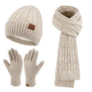 Winter Beanie, Scarf & Touchscreen Gloves Set