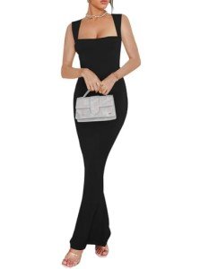 Elegant Women's Ribbed Bodycon Maxi Dress - Black
