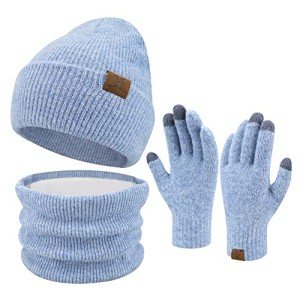 Cozy Winter Beanie, Scarf & Gloves Set - Light Blue