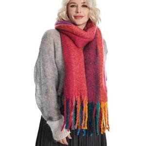 Warm Plaid Scarf Wrap - Rainbow Red