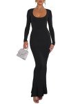 REORIA Women's Square Neck Long Sleeve Maxi Dress