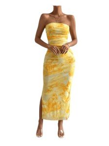 Yellow Strapless Bodycon Maxi Dress for Women