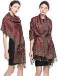 Luxury Reversible Paisley Pashmina Scarf in Rust Red