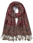 Luxury Reversible Paisley Pashmina Scarf in Rust Red