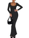 REORIA Women's Square Neck Long Sleeve Maxi Dress